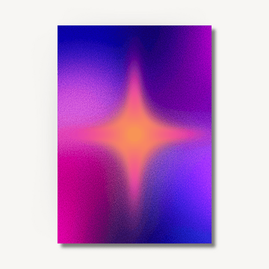 Colourful star aura with a pink and blue gradient background. Image on an off white background with a drop shadow to show that it’s an art print.