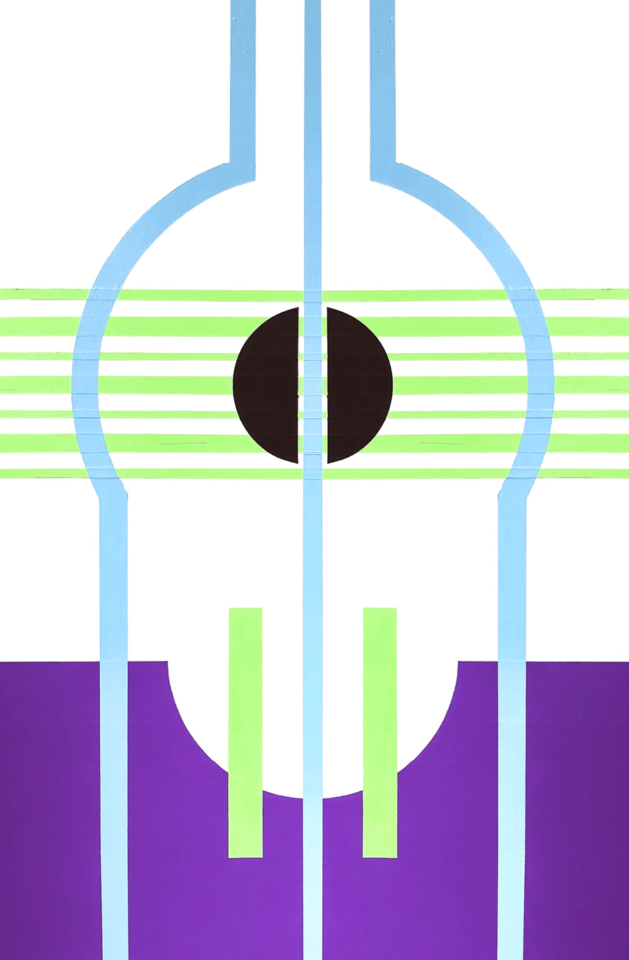 ‘Window’ by Henriett Juhasz, is an Art Deco style painting of geometric lines and circles in bold colours, inspired by Mugler’s PF20 collection.