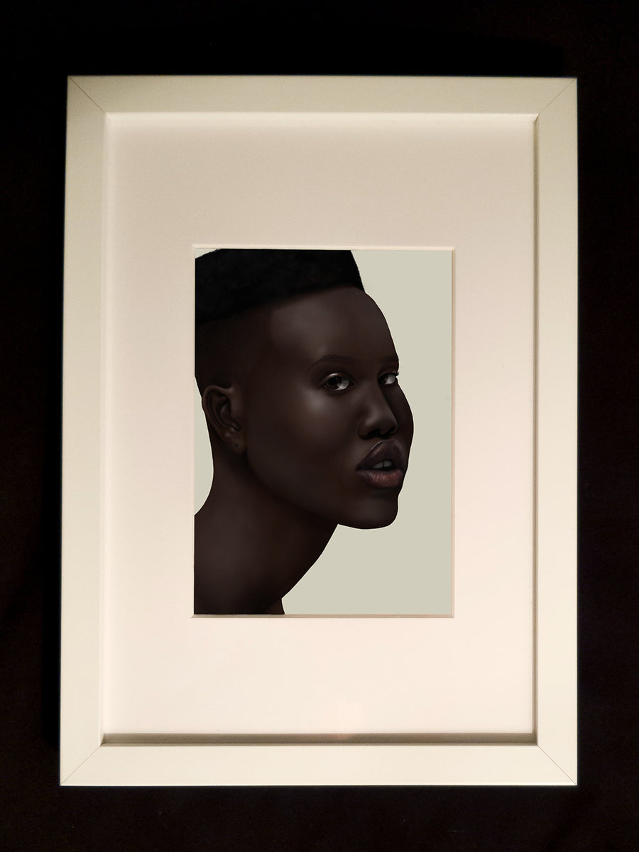 'Pigment (Cont.)' print framed in a white frame with a white boader.