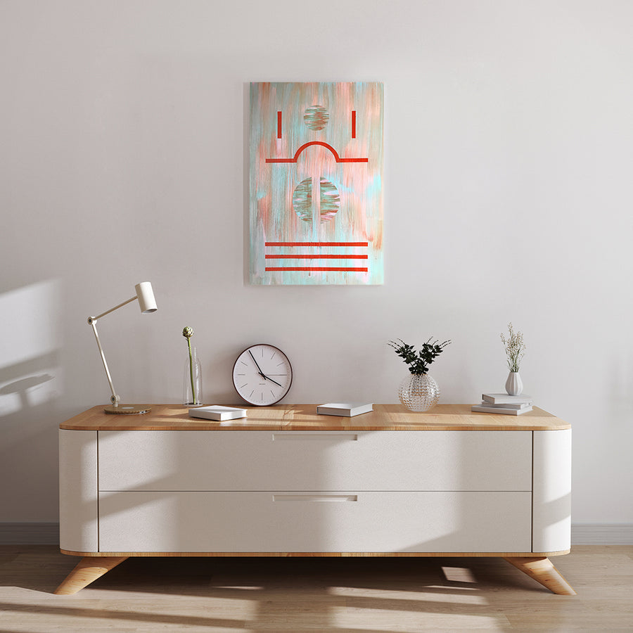 Spin by Henriett Juhasz on display in a white and cream room with Art Deco style furniture and modern décor. 