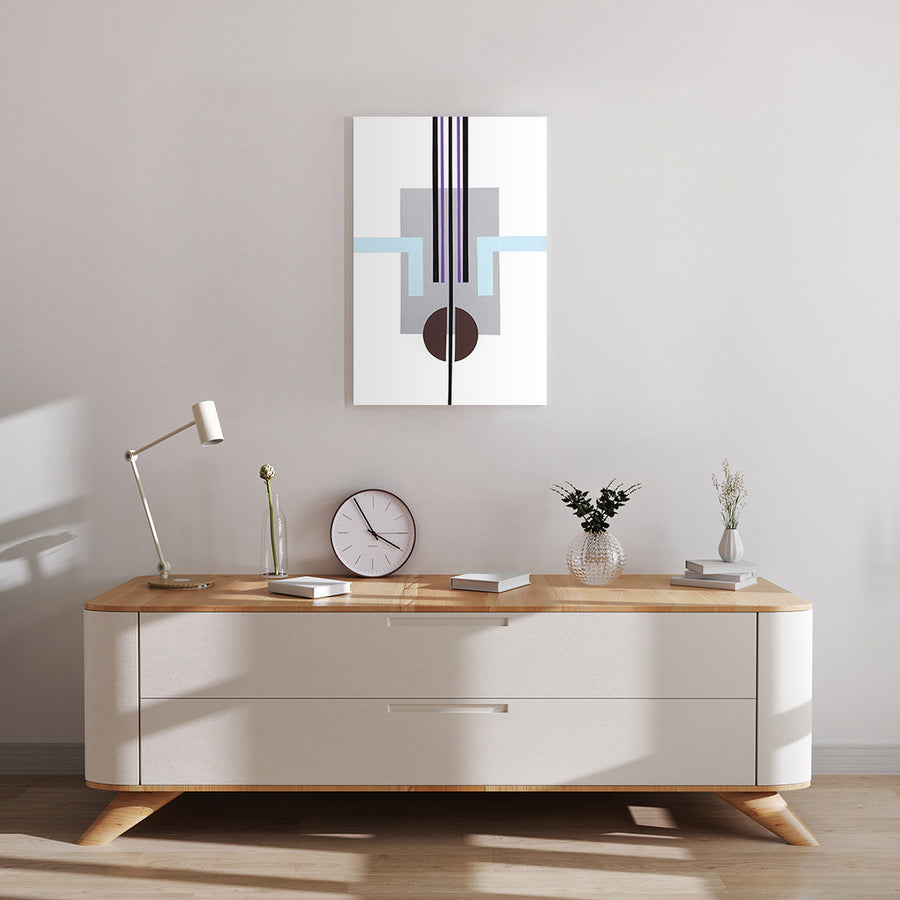 Untitled by Henriett Juhasz on display in a white and cream room with Art Deco style furniture and modern décor. 